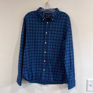 Jachs NY Men's Blue/Teal Stretch Plaid  Long Sleeve Button-Down Shirt Large NWT